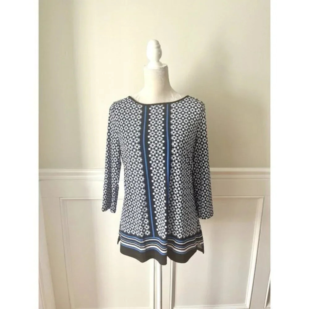 Croft & Barrow Navy Blue Medallion Print Blouse S